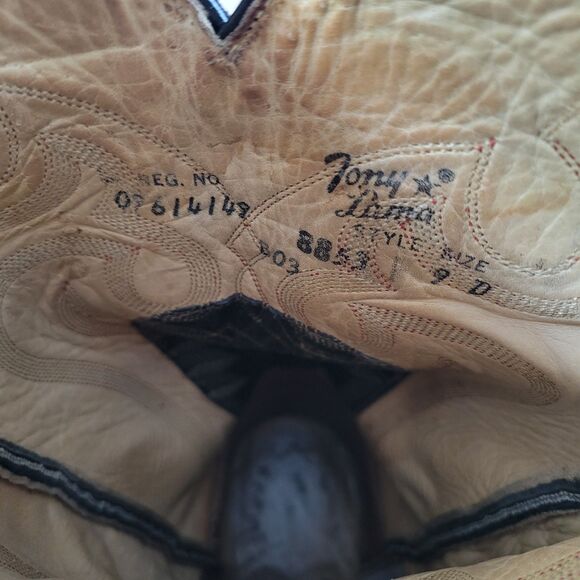 Tony Lama Leather Lizard Cowboy Boots Mens Size 9 D El Paso Black Red 8853 Vtg - Picture 9 of 13